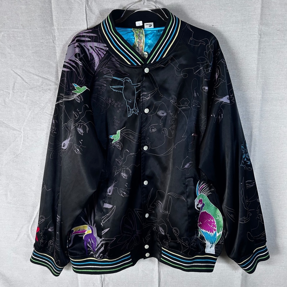 Vintage Artful Dodger Gutter Lads Crew Satin Bomber Jacket Black 3XL Embroidered